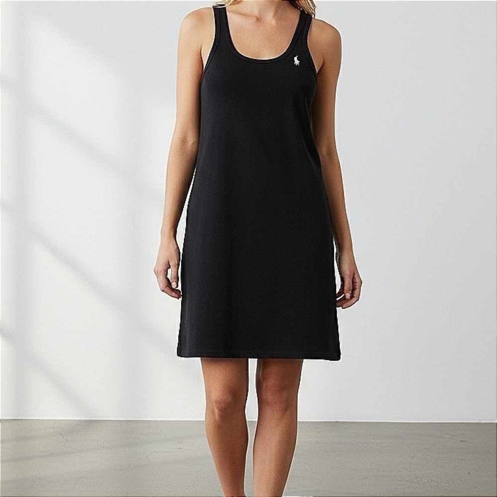 Ralph Lauren Sport Womens XL Black Cotton Tank Dress Scoop Neck‎ Pony Logo